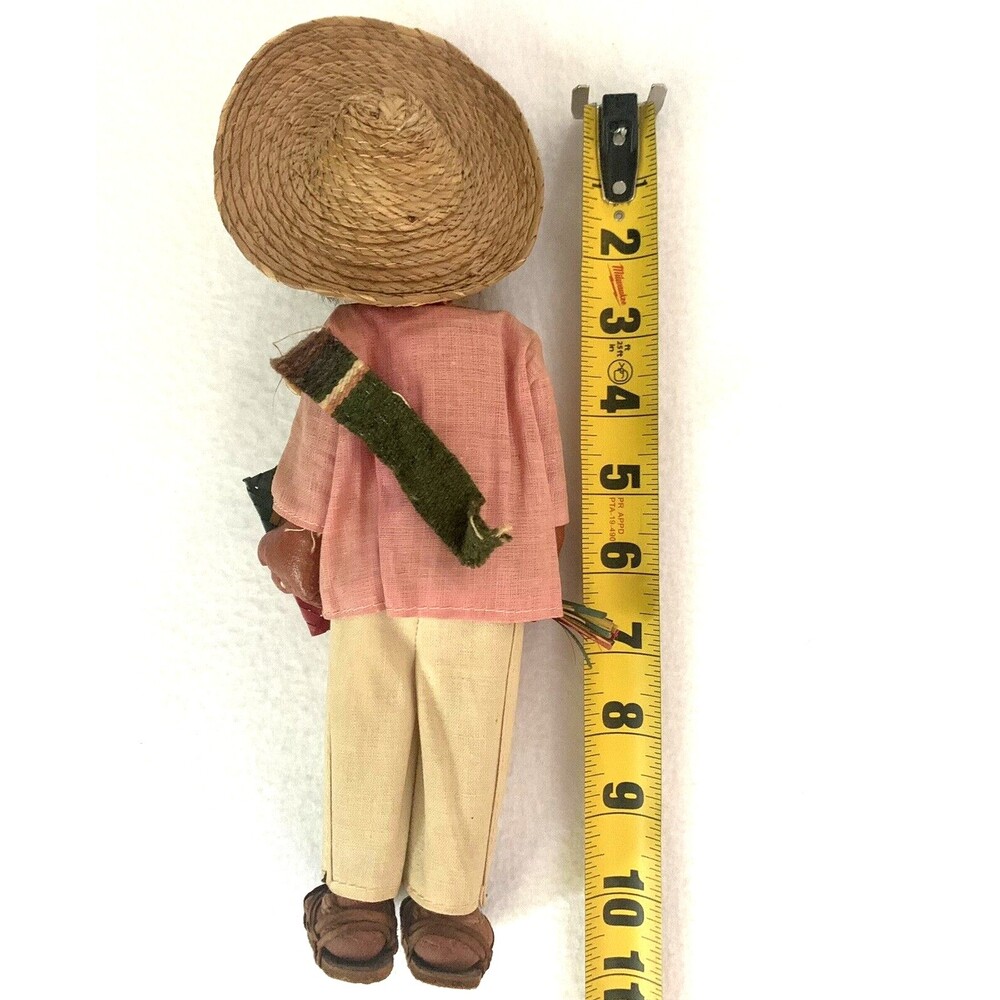 Vintage 70s Handmade Painted Mexican Boy Doll Oil Cloth 11" Folk Art Sombrero - Picture 2 of 9